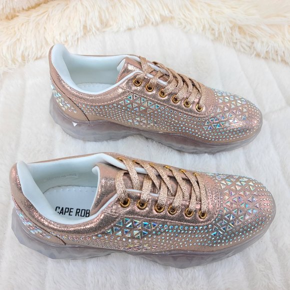 NWT Size 8/8.5 Iridescent Rhinestone and beaded Lace Up Sneakers - Picture 7 of 13